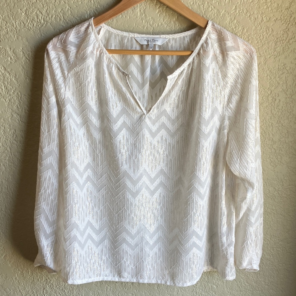Part Two cream peasant top with golden stripe